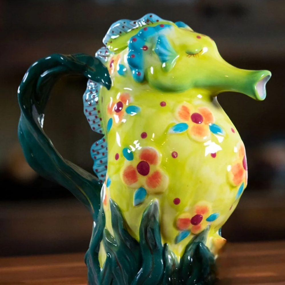 Blue Sky Clayworks Sea Horse Ceramic Teapot~ New
